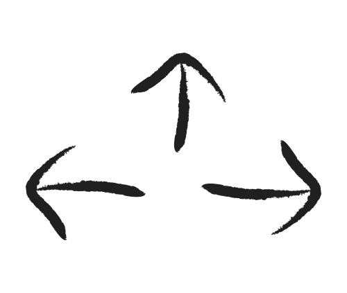 Three hand-drawn arrows pointing outward in three directions.