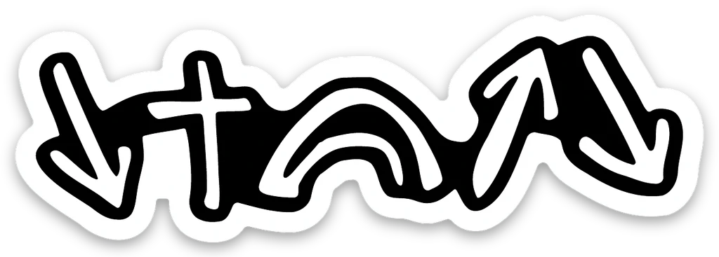He Came He Died He Rose Sticker — hand-drawn down arrow, cross, and up arrows telling the gospel